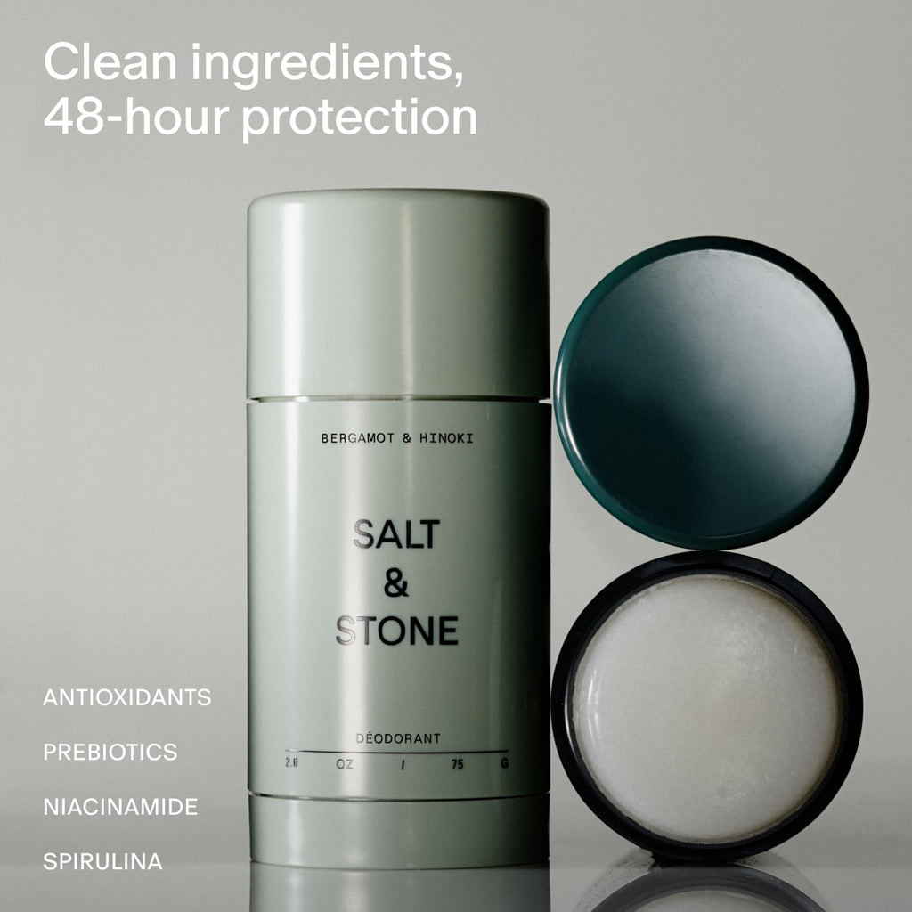 Salt & Stone Aluminum Free Deodorant | Extra Strength 48 Hour Protection for Women & Men | Made with Seaweed Extracts, Niacinamide & Prebiotics | Santal & Vetiver