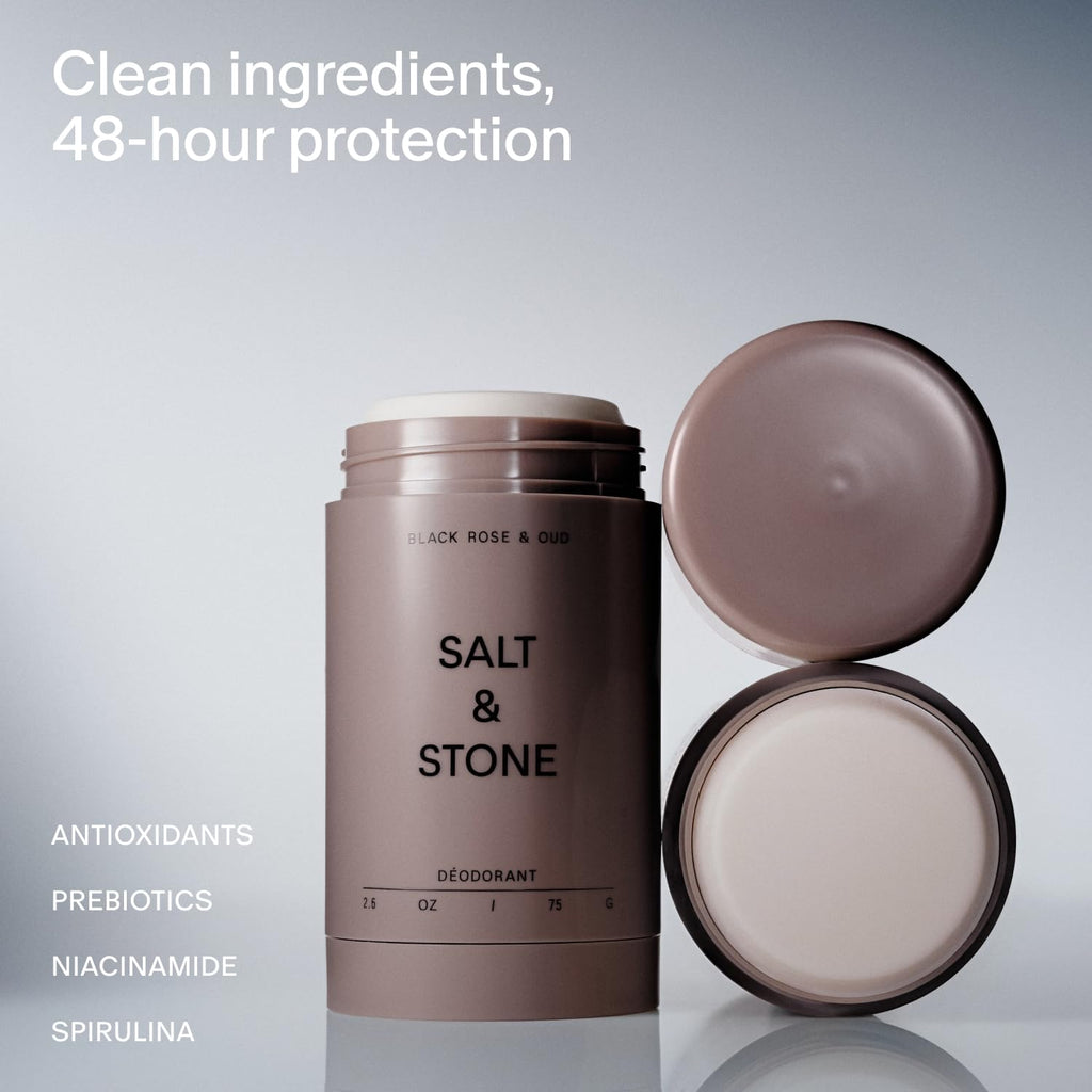Salt & Stone Aluminum Free Deodorant | Extra Strength 48 Hour Protection for Women & Men | Made with Seaweed Extracts, Niacinamide & Prebiotics | Santal & Vetiver