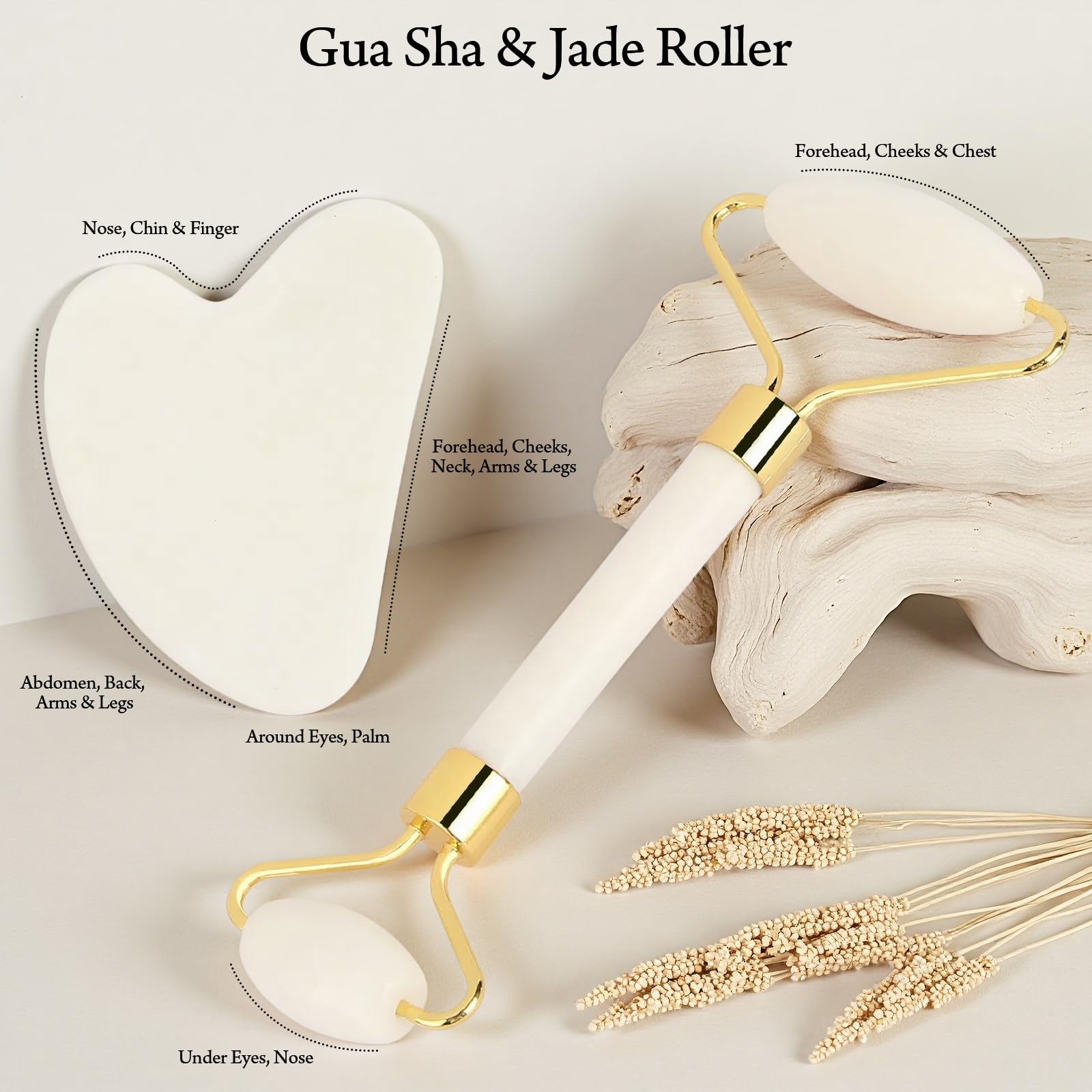 Real Perfection Gua Sha Facial Tools Face Roller for Wrinkles Jade Roller and Gua Sha Set, Scrubber Pore Brush Headband Skin Care Tools for Travel Skincare Routine Massaging Reducing Puffiness - Green
